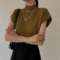Women's Stand Collar Knitted Vest Top – Slim Fit Elegant Office Shirt