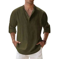 Men's Cotton Linen Henley Shirt – Lightweight Long Sleeve Beach Hawaiian Streetwear Top