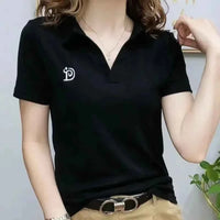 Women's embroidered polo t-shirt – Slim Fit Elegant Korean Summer Graphic Tee 2025