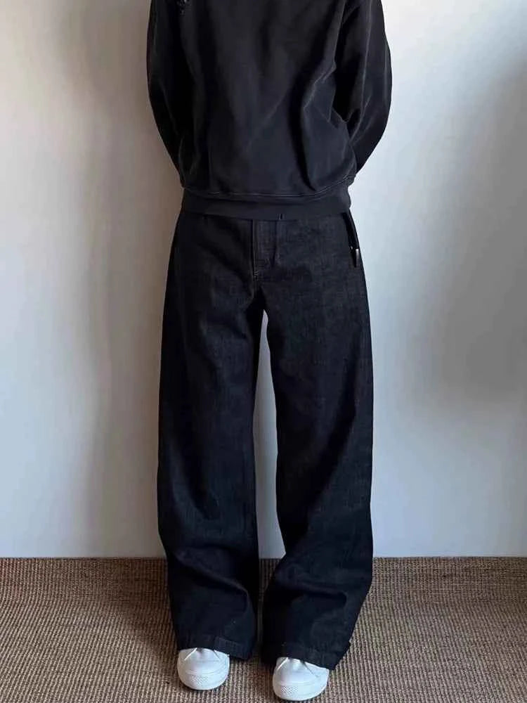 Men's Black Red Selvedge Jeans – Raw Denim Wide Leg Micro Flare Pants