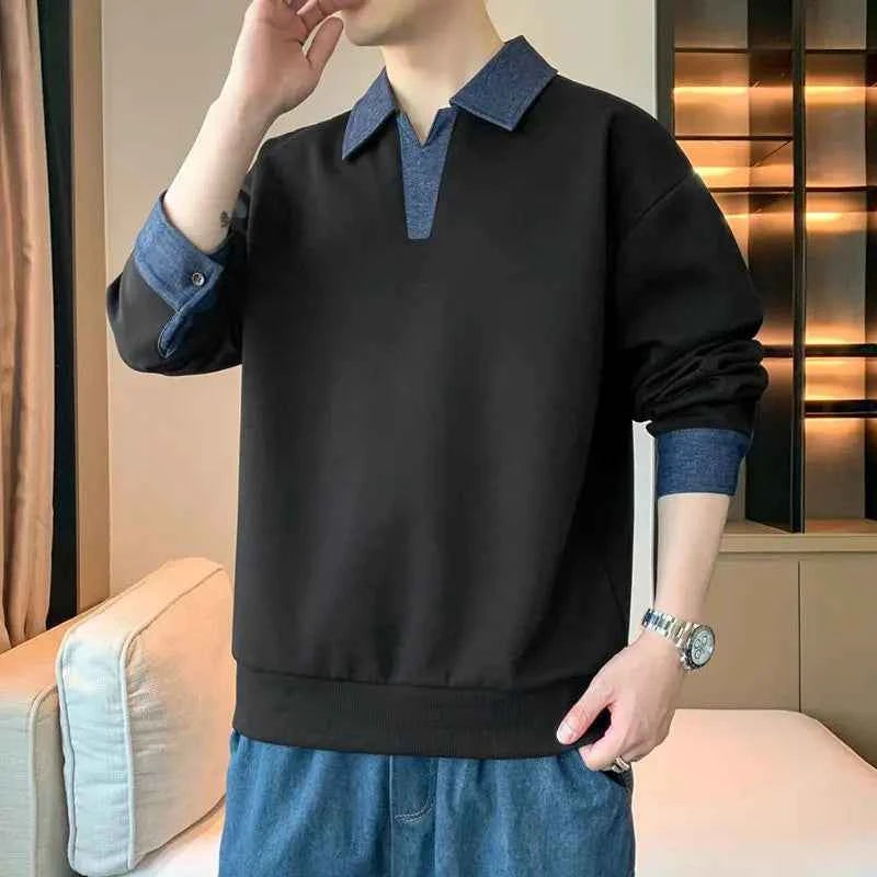 Men's Two Piece Lapel Sweatshirt Set – Loose Fit Casual Long Sleeve Top