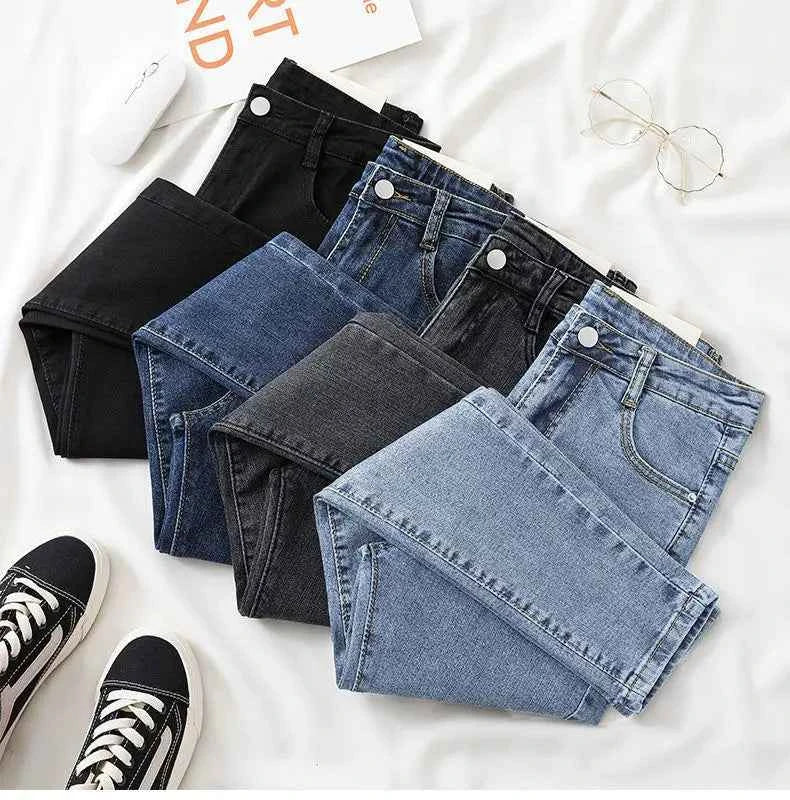 Women's Black Grey Slim Fit Jeans – Chic Cropped Smoothing Denim Pants