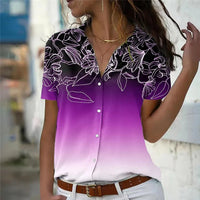 Women's Floral Gradient Tie-Dye Blouse – 3D Flower Short Sleeve Summer Top