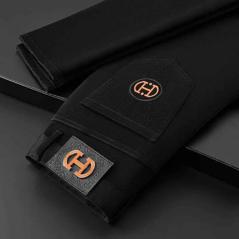 Men's Black Slim Stretch Jeans – Luxury Printed Casual Denim Pants