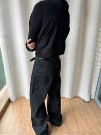 Men's Black Red Selvedge Jeans – Raw Denim Wide Leg Micro Flare Pants
