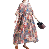 Women's Plus Size Bohemian Maxi Dress – Geometric Pattern Dress with Pockets