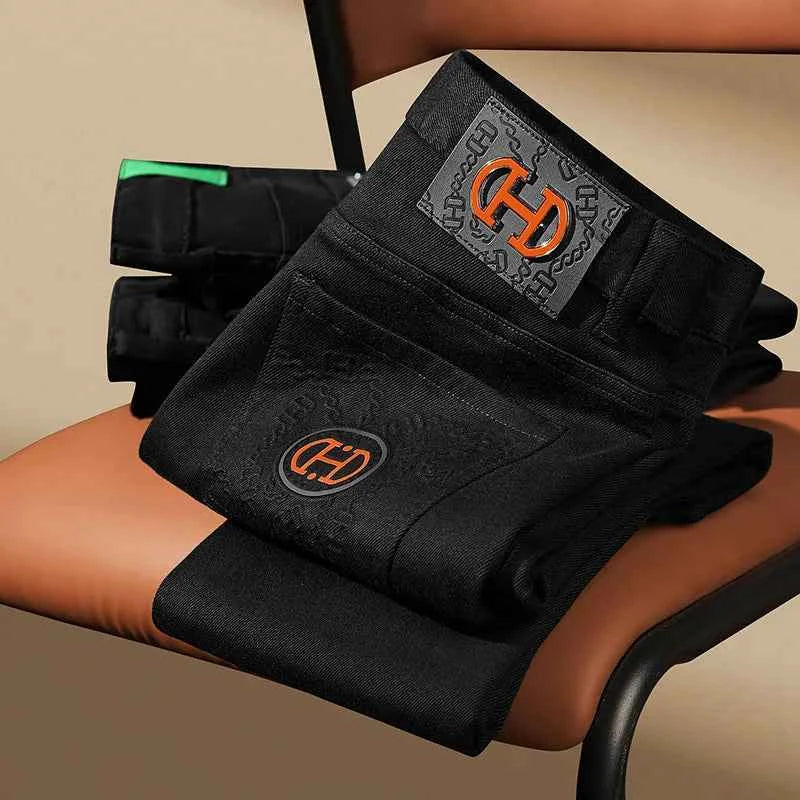 Men's Black Slim Stretch Jeans – Luxury Printed Casual Denim Pants