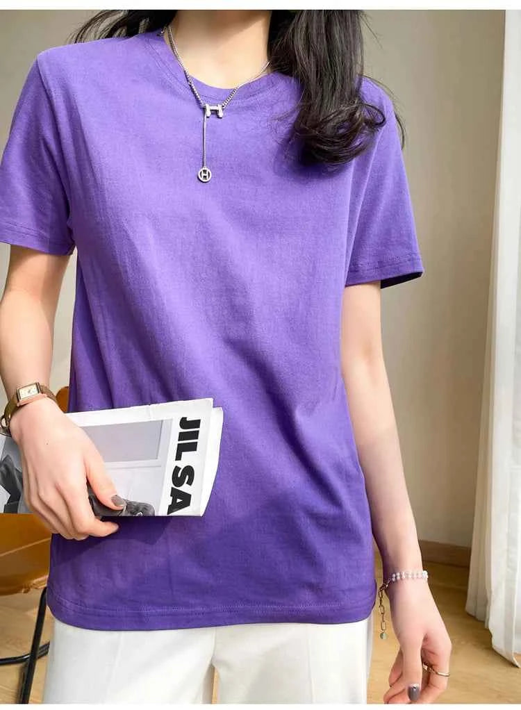 Women's Loose Cotton O-Neck T-Shirt – Casual Summer Short Sleeve Tee