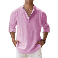 Men's Cotton Linen Henley Shirt – Lightweight Long Sleeve Beach Hawaiian Streetwear Top