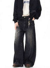 Men's Vintage Black Baggy Jeans – Wide Leg Streetwear Denim Pants