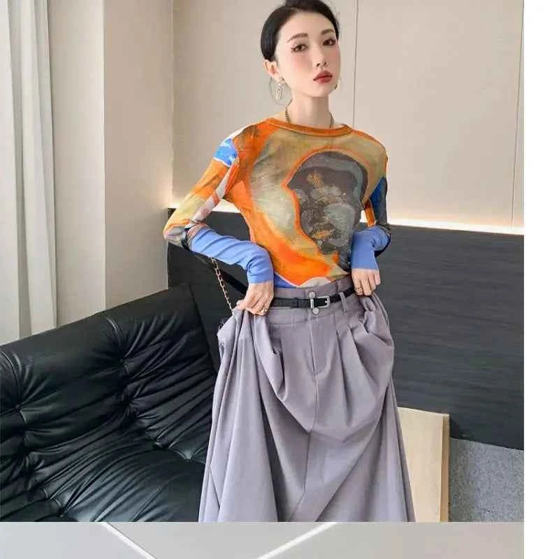 Women's vintage print T-shirt – Slim Fit All-Match Elegant Summer Tee