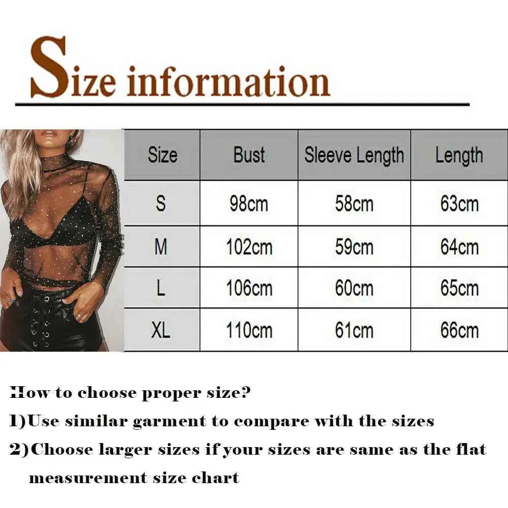Women's Lace Mesh Sheer Crop Top – Rhinestone Turtleneck Long Sleeve Cover Up