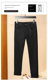 Men's Pure Black Slim Fit Jeans – Light Luxury Stretch Straight Leg Pants 2025