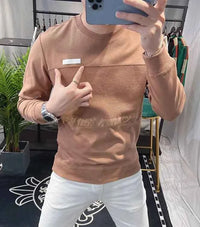 Men's 100% Cotton Long Sleeve Sweatshirt – Round Neck Aesthetic Pullover Tee