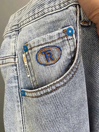 Men's Light Blue Embroidered Jeans – Slim Fit Vintage Washed Casual Pants