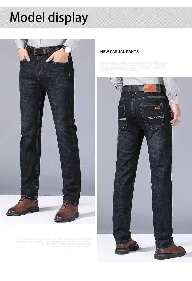 Men's Black Biker Denim Jeans – Classic Soft Stretch Casual Pants