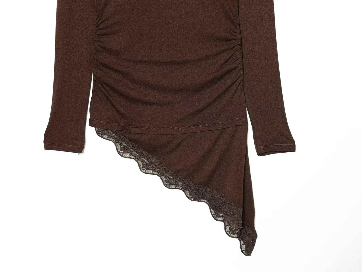 Women's lace hem long sleeve t-shirt – Elegant Casual Top with Feminine Detail