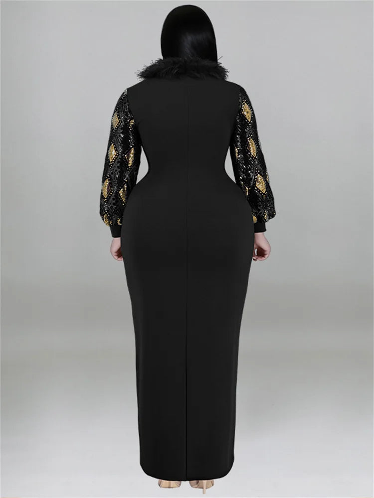 Women's Plus Size Vintage Maxi Dress – Elegant Long Sleeve Streetwear Dress