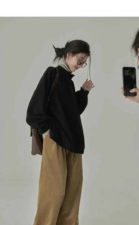 Women's Striped Long Sleeve Turtleneck T-Shirt – Cozy Elegant Korean Style Casual Spring T-Shirt