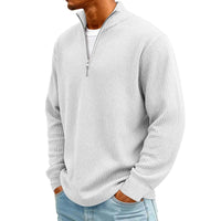 Men's Waffle Long Sleeve Polo T-Shirt – Casual Loose Fit Zipper Collar Sweatshirt