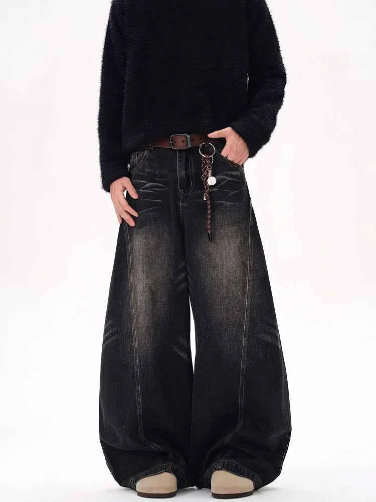 Men's Vintage Black Baggy Jeans – Wide Leg Streetwear Denim Pants