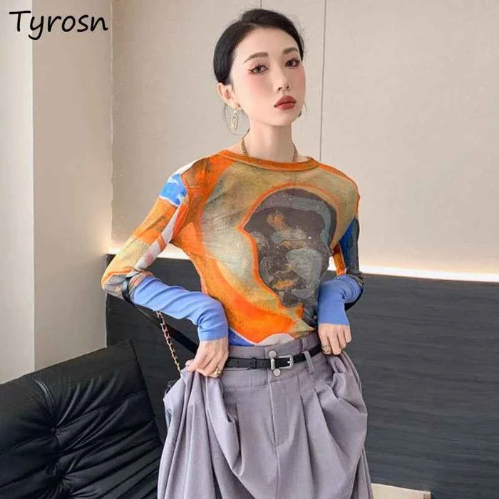 Women's vintage print T-shirt – Slim Fit All-Match Elegant Summer Tee