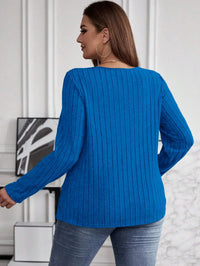 Women's Plus Size V-Neck Sweater – Solid Color Long Sleeve Pullover Top