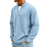 Men's Waffle Long Sleeve Polo T-Shirt – Casual Loose Fit Zipper Collar Sweatshirt