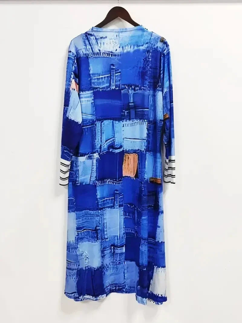 Women's Plus Size Printed Cardigan Jacket – Casual Long Sleeve Fashion Coat