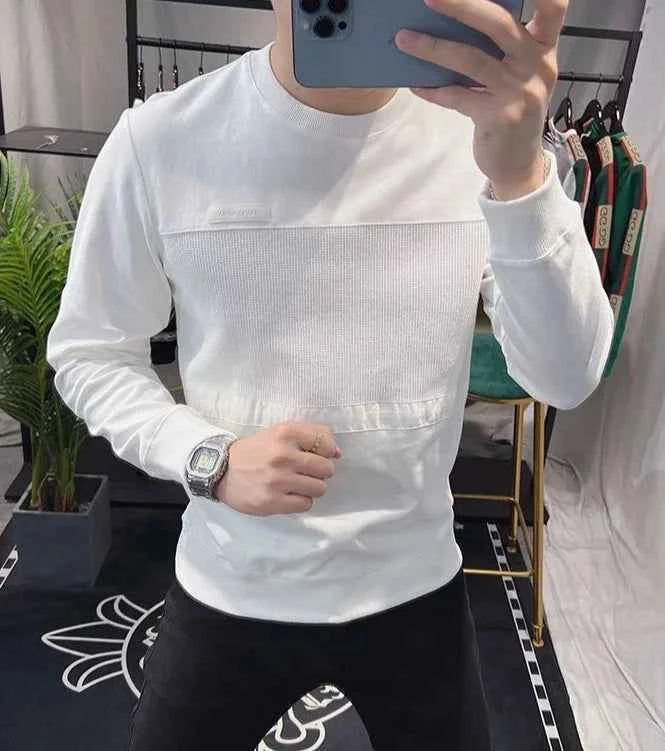 Men's 100% Cotton Long Sleeve Sweatshirt – Round Neck Aesthetic Pullover Tee