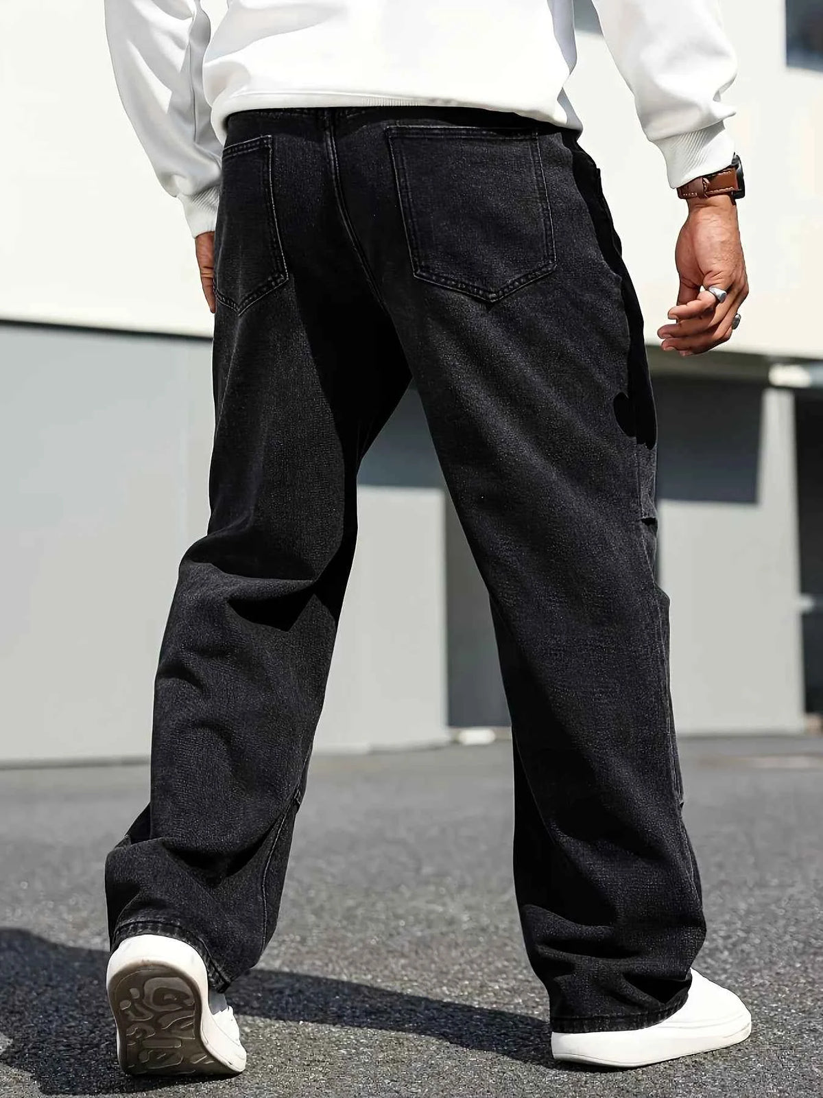 Men's Classic Straight Leg Jeans – Dark Blue Cotton Blend Comfort Fit Denim