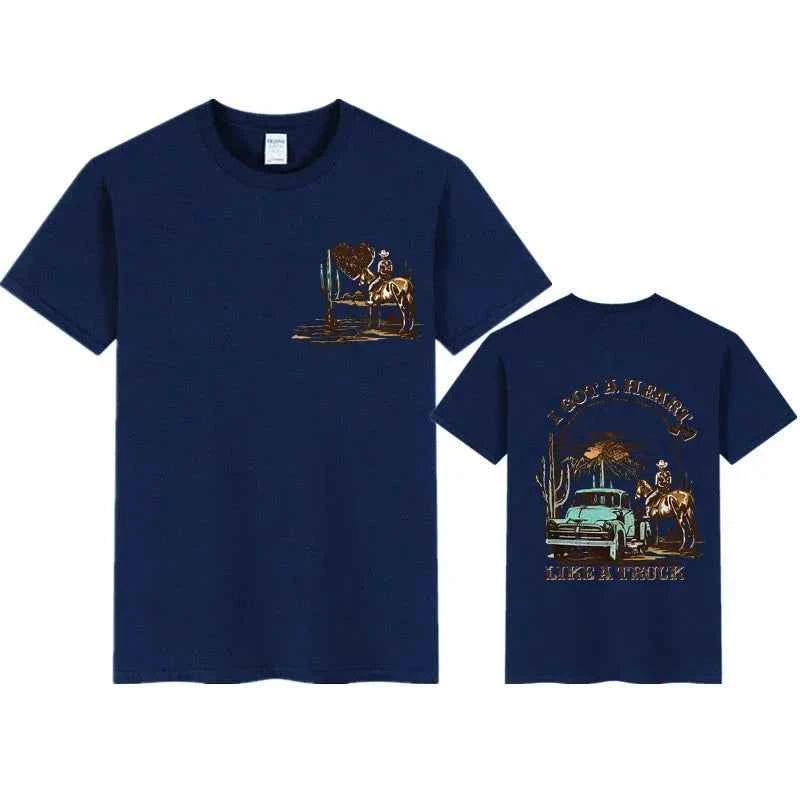 Women’s Heart Like a Truck Tee Western T-Shirt – Cowboy Rodeo Graphic Front & Back Tee