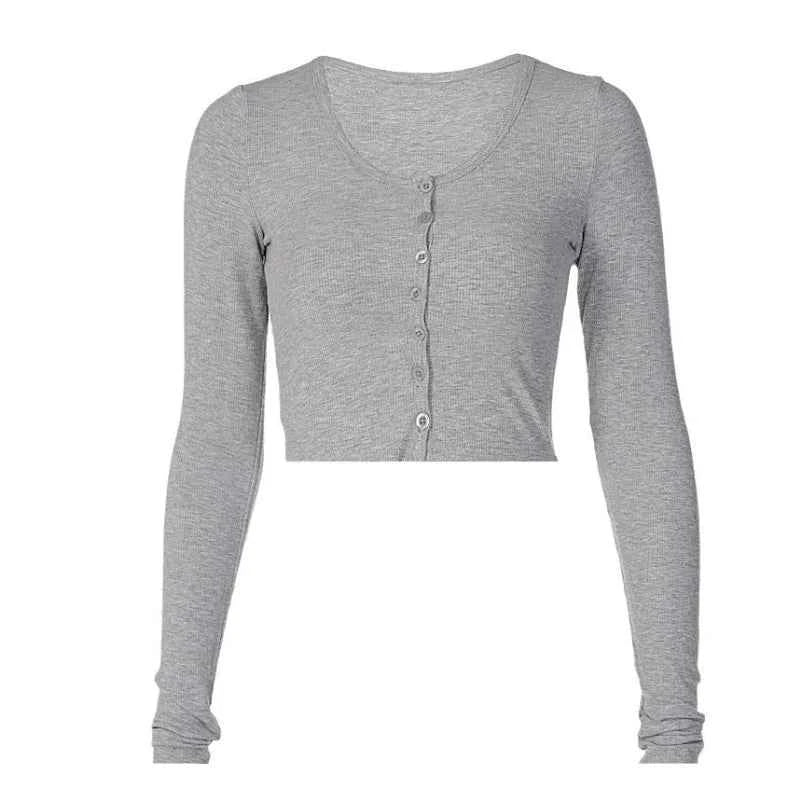 Women's Long Sleeve Crop T-Shirt – Slim Fit Single Breasted Streetwear Top