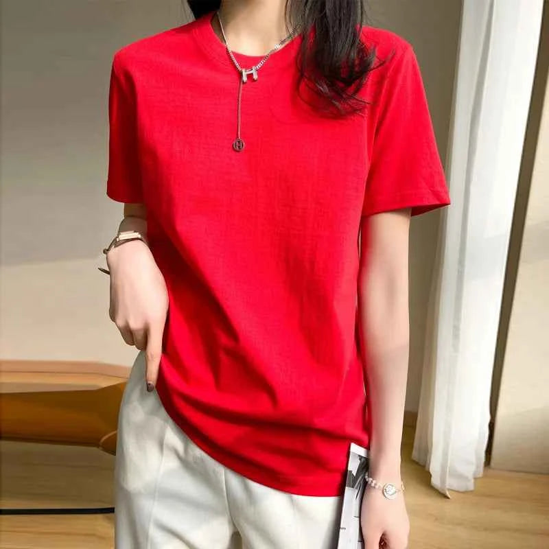 Women's Loose Cotton O-Neck T-Shirt – Casual Summer Short Sleeve Tee