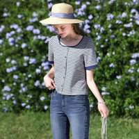 I BELIEVE YOU Women's Striped Slim Knit Top – Casual Retro Summer Round Neck Tee