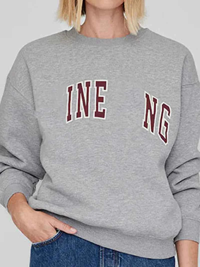 Women's Cotton Round Neck Sweatshirt – Warm Casual Long Sleeve Autumn Winter Pullover