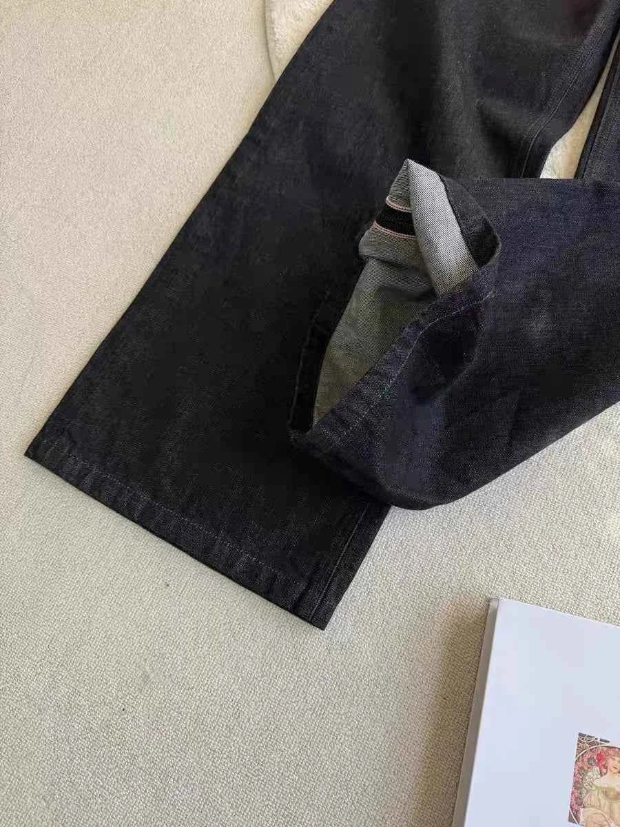 Men's Black Red Selvedge Jeans – Raw Denim Wide Leg Micro Flare Pants
