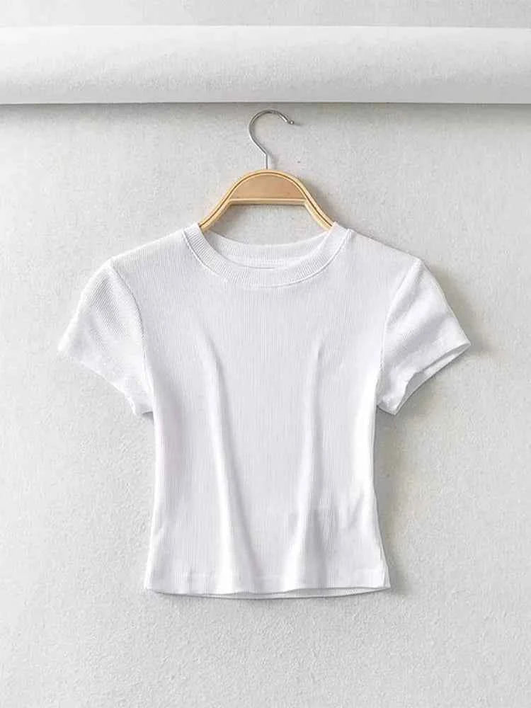 Summer Sexy Women O-neck Short-sleeve T-shirt Solid Color Basic Slim Elastic Skinny Crop Tops