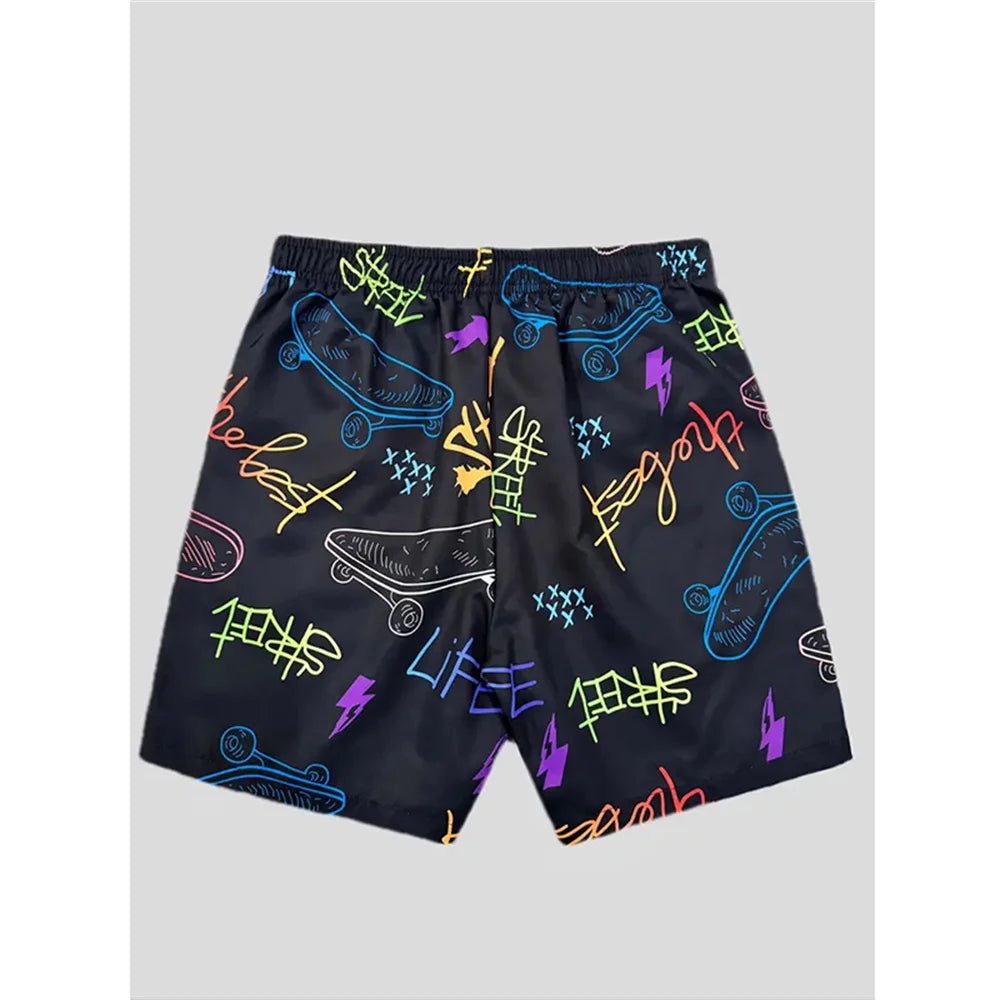 Men's 3D Print Skateboard Board Shorts – Funny Drawstring Beach Swim Trunks