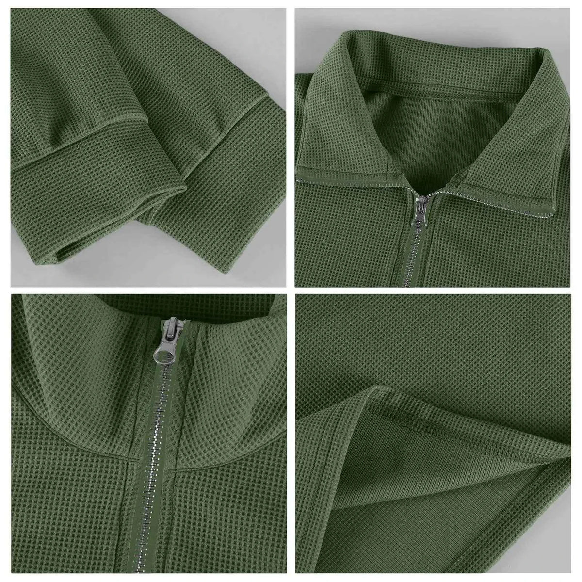 Men's Waffle Long Sleeve Polo T-Shirt – Casual Loose Fit Zipper Collar Sweatshirt
