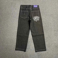 Men's Printed Embroidered Straight Jeans – Trendy Black Streetwear Denim Pants