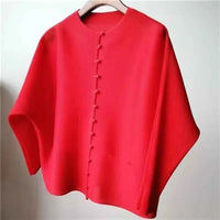 Women's Bat Sleeve Pleated T-Shirt Jacket – Loose Fit Single Breasted Top
