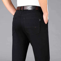 Men's Black Stretch Straight Jeans – Thin Breathable Business Casual Pants