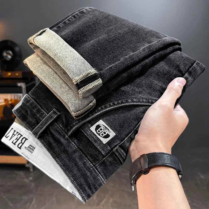 Men's Belted Straight Stretch Jeans – Korean Fashion Casual Denim Pants