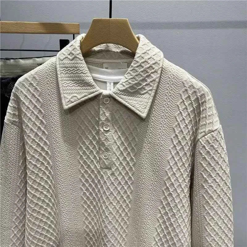 Men's Loose Knitted Polo Sweatshirt – Long Sleeve Early Autumn Casual Pullover