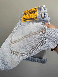 Men's Light Blue Embroidered Jeans – Slim Fit Vintage Washed Casual Pants