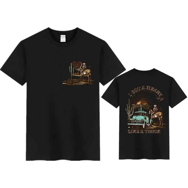 Women’s Heart Like a Truck Tee Western T-Shirt – Cowboy Rodeo Graphic Front & Back Tee