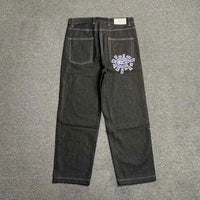 Men's Printed Embroidered Straight Jeans – Trendy Black Streetwear Denim Pants