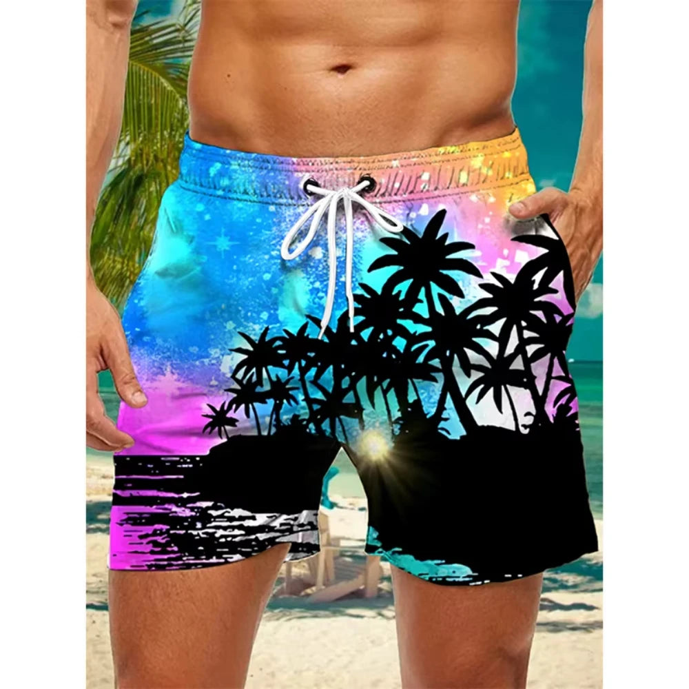 Men's Tropical Palm Tree Board Shorts– 3D Print Summer Beach Shorts 2025