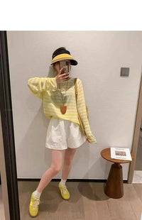 Women's Striped Loose Fit Summer T-Shirt – Trendy Korean Style Sun-Proof Summer Top